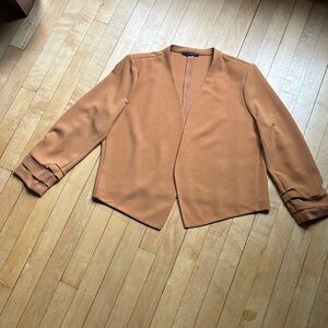 Tan blazer with drape-y front